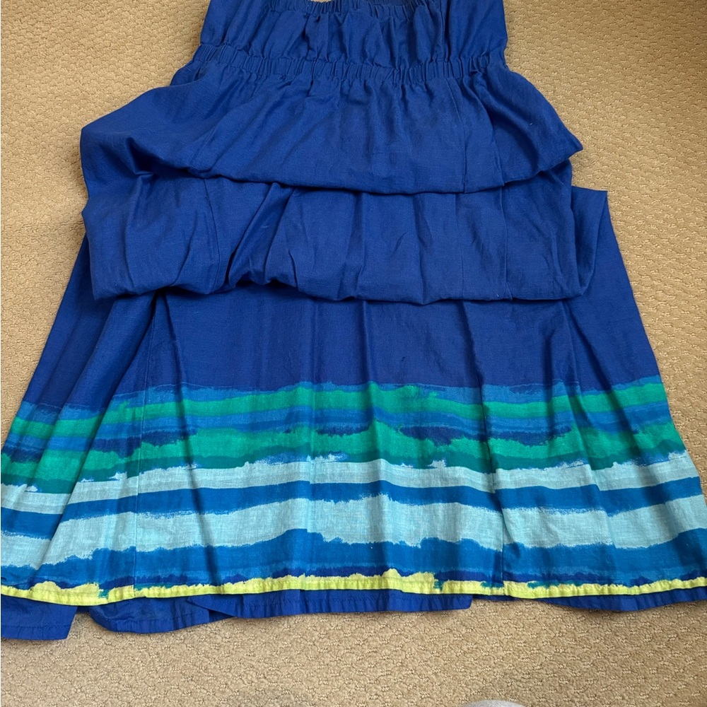 Blue Maxi Dress with Striped Hem